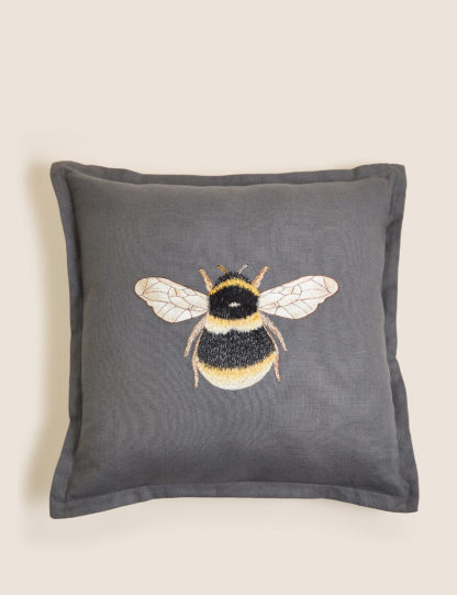 An Image of M&S Linen Blend Bee Embroidered Cushion