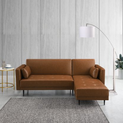 An Image of Selma Faux Leather Corner Sofa Bed Faux Leather Tan