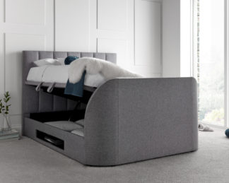 An Image of Medburn Light Grey Fabric Ottoman Electric Media TV Bed - 5ft King Size