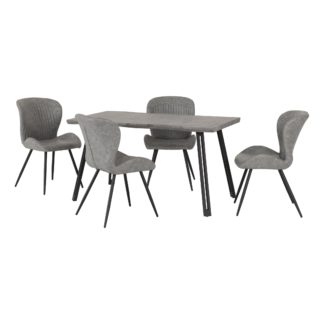 An Image of Quebec Wave Rectangular Dining Table with 4 Chairs, Grey Concrete Effect Grey