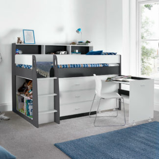An Image of Ersa - Single - Kids Mid Sleeper Bed Bed - Storage and Desk - Grey and White - Wooden - 3ft