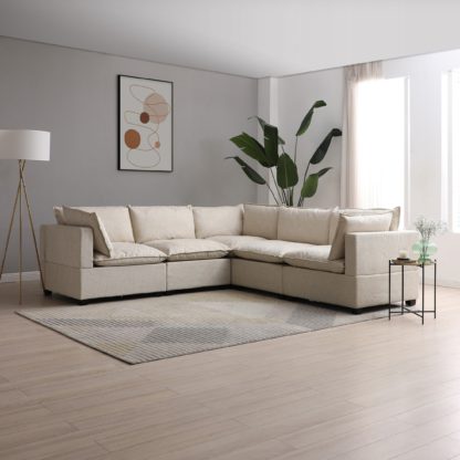 4fc03fcee3174ac17e6a3c5ad3a6073aafc6318fa9e3f6cbac44909ee11748f8.jpg An Image of Moda Corner Modular Sofa, Light Grey Boucle Moda Boucle Grey