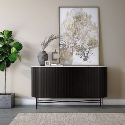 An Image of Kiera Large Sideboard, Mango Wood & Real Marble Black