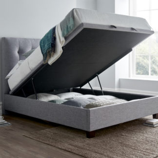 An Image of Lumley - Double - Ottoman Storage Bed - Dark Grey - Fabric - 4ft6