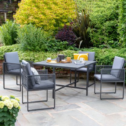 An Image of Sheringham Rope 4 Seater Cube Dining Set Anthracite