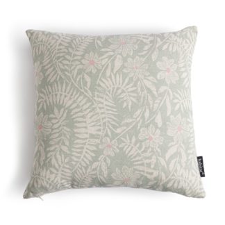 An Image of Habitat Cotton Floral Print Cushion - Cream & Green -43x43cm
