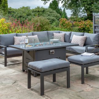 An Image of Titchwell Grey Corner Set with Firepit Table Grey