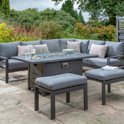 7a4885a7e3662025bbd1e3e97af85a8400d9bdc51a5aebed7cc7393c5fee642d.jpg An Image of Titchwell Grey Corner Set with Firepit Table Grey