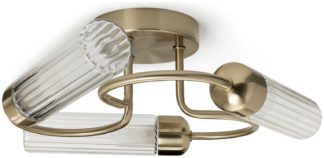 An Image of Habitat Ribbed Metal 3 Light Flush to Ceiling Light-Gold