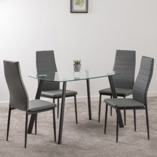 An Image of Abbey Rectangular Dining Table with 4 Chairs, Glass Grey