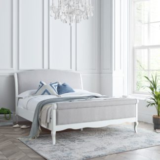 An Image of Belle - King Size - Scroll Sleigh Bed - White/Grey - Wooden/Fabric - 5ft