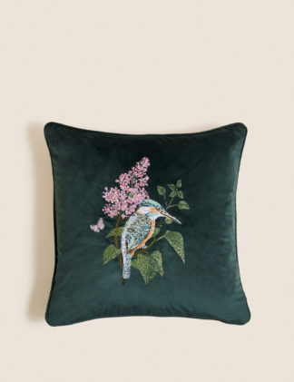 An Image of M&S Velvet Floral Bird Embroidered Cushion