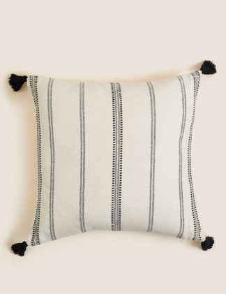 An Image of M&S Pure Cotton Striped Tasselled Cushion