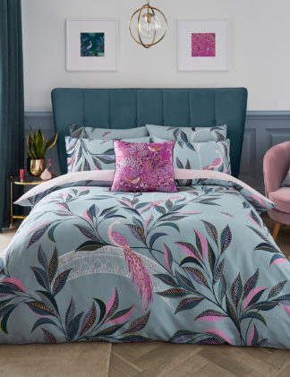 An Image of Sara Miller Pure Cotton Ornamental Peacock Bedding Set