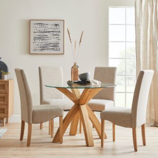 An Image of Xavi Round Dining Table with 4 Ethan Chairs Oak (Brown)