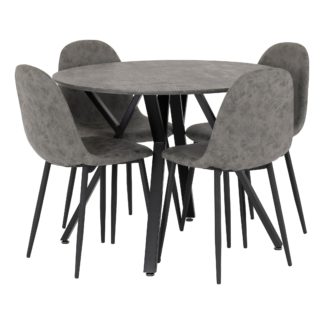 An Image of Athens Round Dining Table with 4 Chairs, Grey Concrete Effect Grey