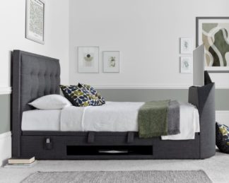 An Image of Falstone Slate Grey Fabric Ottoman Electric Media TV Bed - 6ft Super King Size