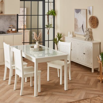 An Image of Samira 4 Seater Rectangular Glass Top Dining Table White