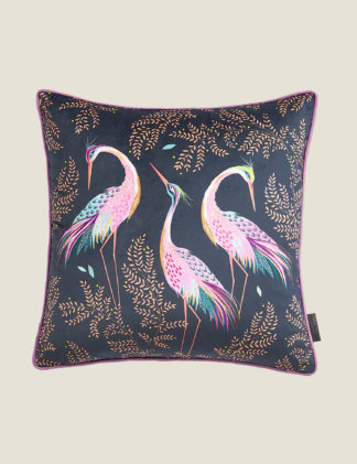 An Image of Sara Miller Velvet Dancing Cranes Piped Cushion