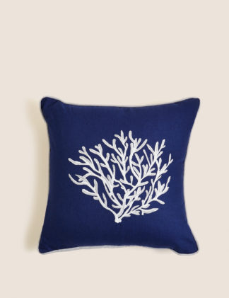 An Image of M&S Cotton Rich Embroidered Cushion with Linen