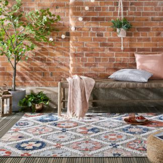 An Image of Flora Floral Indoor Outdoor Rug Grey