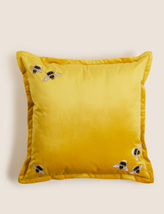 An Image of M&S Velvet Bee Embroidered Cushion