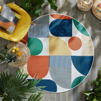 An Image of Geo Fusion Indoor Outdoor Circle Rug Yellow