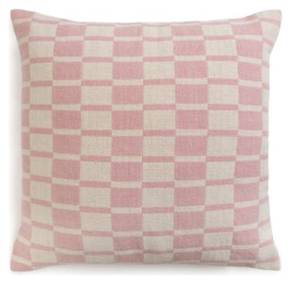 An Image of Habitat Checker Board Cushion - White & Pink - 43x43cm