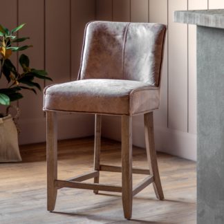 An Image of Thane Set of 2 Bar Stools, Brown Leather Brown