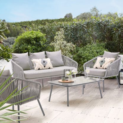 An Image of Aya Rope Effect Grey Garden Sofa Set