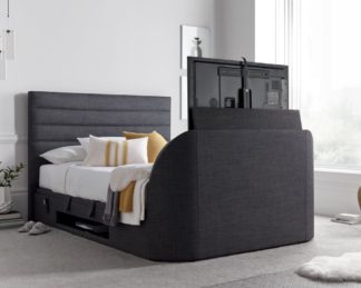 An Image of Appleby Slate Grey Fabric Ottoman Electric Media TV Bed - 6ft Super King Size