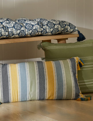 An Image of M&S X Fired Earth Acapulco Salazar Pure Cotton Outdoor Bolster Cushion
