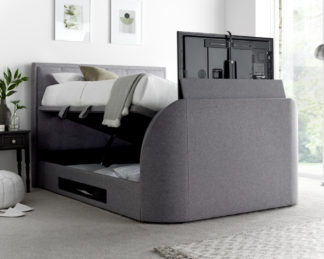 An Image of Falstone Light Grey Fabric Ottoman Electric Media TV Bed - 6ft Super King Size