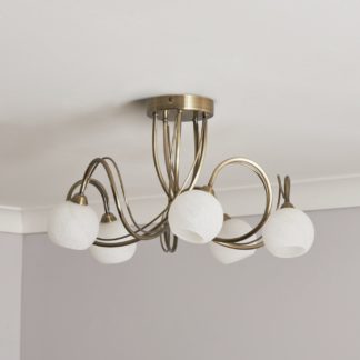 An Image of BHS Acacia Glass 5 Light Flush Ceiling Light - Satin Brass