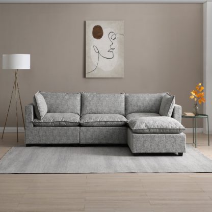 10462a96d71df39073e1cc038ea4bb52b43253062ac2f99ecb00de56e3f00bb8.jpg An Image of Moda 3 Seater Modular Sofa with Chaise, Light Grey Boucle Moda Boucle Grey