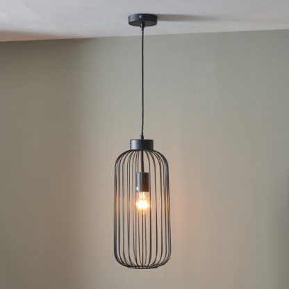 An Image of Dania Metal Wire Tall Pendant, Matt Black Black