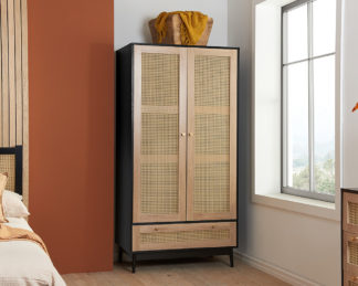 An Image of Croxley Black Rattan Combination Wardrobe