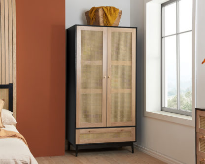 An Image of Croxley Black Rattan Combination Wardrobe