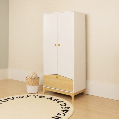 1b94e4d43f55ae590ce61cf024b0205a18a8f3e7c1eb5aa927ee182dccabb136.jpg An Image of Cody 2 Door 1 Drawer Wardrobe White Natural
