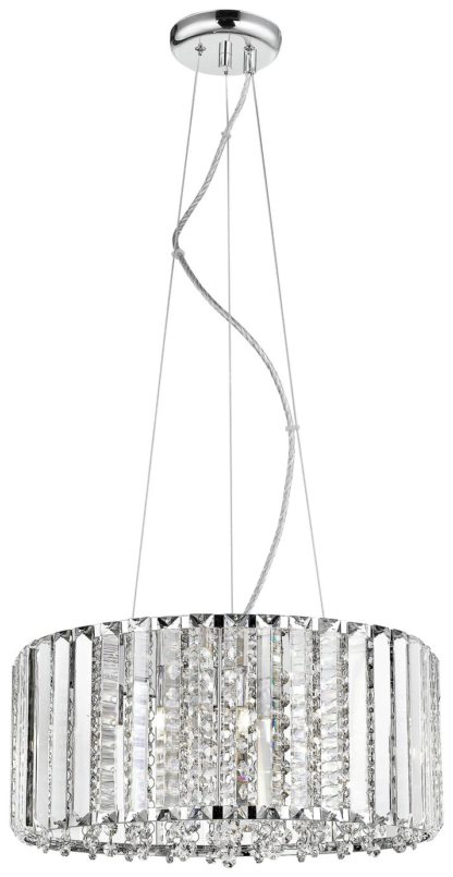 1dc4b53854091964835ea5eb795e04d074241c597b69bc415f173d0100160be7.jpg An Image of Diore Crystal 5 Light Pendant Light - Chrome