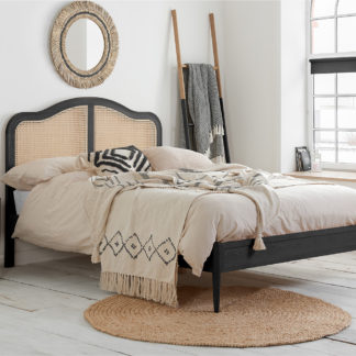 An Image of Leonie - Double - Rattan Bed - Black - Wooden - 4ft6