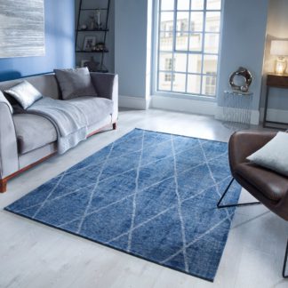 An Image of 5A Fifth Avenue Sheer Diamond Geometric Rug Blue