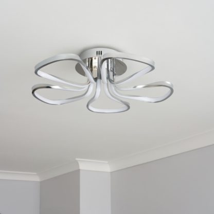 An Image of BHS Corolla Metal 5 Petals LED Flush Ceiling Light - Chrome