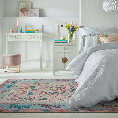 An Image of PractiRug Sabrina Floral Washable Rug Sabrina Floral Pink