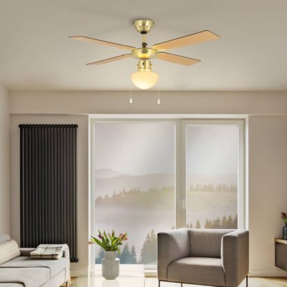 An Image of Eglo Fortaleza Ceiling Fan with Light - Bronze & Wood