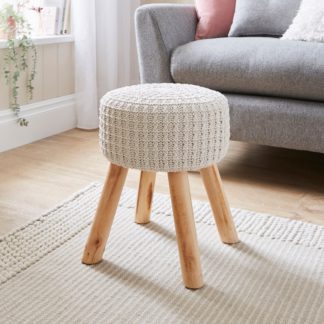 An Image of Edie Cotton Plait Footstool Ivory Ivory