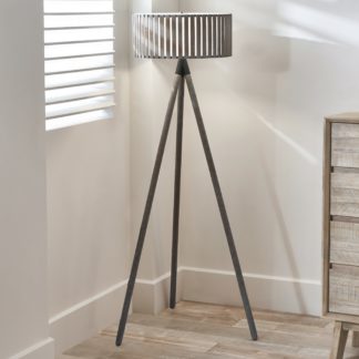 An Image of Rabanne Wooden Slat Tripod Floor Lamp Grey
