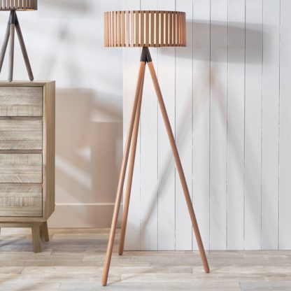 An Image of Rabanne Wooden Slat Tripod Floor Lamp Grey