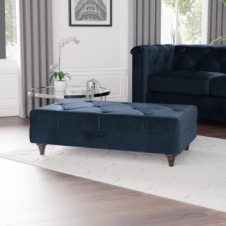 An Image of Chesterfield Opulent Velvet Storage Footstool Blue
