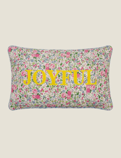 An Image of Laura Ashley Pure Cotton Joyful Slogan Bolster Cushion